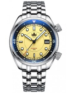 Stříbrné pánské hodinky Phoibos Watches s ocelovým páskem Eage Ray 200M - Pastel Yellow Automatic 41MM