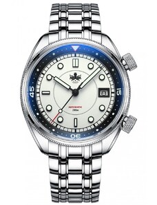 Stříbrné pánské hodinky Phoibos Watches s ocelovým páskem Eage Ray 200M - Pastel White Automatic 41MM