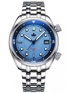 Stříbrné pánské hodinky Phoibos Watches s ocelovým páskem Eage Ray 200M - Pastel Blue Automatic 41MM