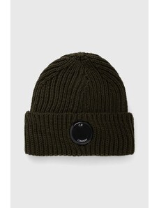 Vlněná čepice C.P. Company Extrafine Merino Wool Lens Beanie zelená barva, z husté pleteniny, 15CMAC272A005509A