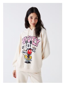 LC Waikiki Mickey Mouse Printed Long Sleeve Oversize Women's Hoodie