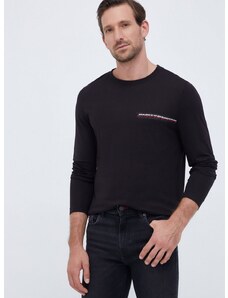 Bavlněné tričko s dlouhým rukávem Tommy Hilfiger černá barva, s potiskem