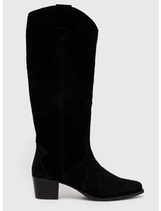 Semišové boty Charles Footwear Viola dámské, černá barva, na podpatku, Viola.Western.B.H.B