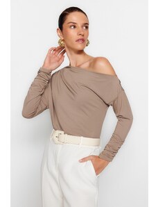 Trendyol Mink Asymmetric Collar Flowy Stretchy Knitted Blouse