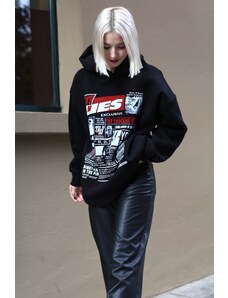 Madmext Women's Black Printed Oversized Hoodie Sweatshirt