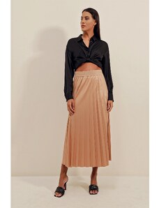 Bigdart 1894 Leather Look Pleated Skirt - Beige