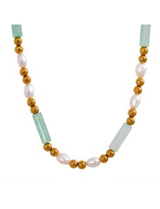 GRACE Jewellery Korálkový náhrdelník pravé perly a avanturín, chirurgická ocel