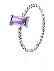 franco bene Diamond prsten s fialovým kamínkem - stříbrný