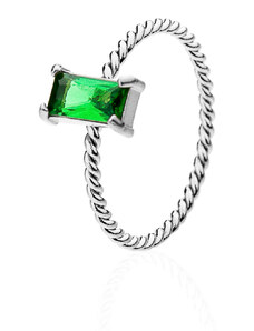 franco bene Diamond prsten se zeleným kamínkem - stříbrný