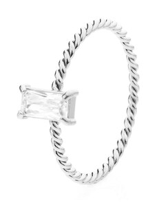 franco bene Diamond prsten s bílým kamínkem -stříbrný