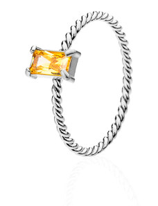 franco bene Diamond prsten se žlutým kamínkem - stříbrný