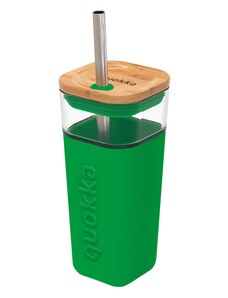 Quokka, Skleněný pohár s brčkem Liquid Cube zelený, 540 ml
