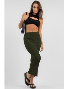 Madmext Khaki Basic Long Knitwear Skirt