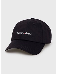 Bavlněná baseballová čepice Tommy Jeans černá barva, s aplikací