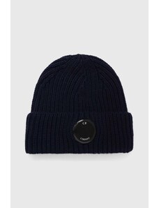 Vlněná čepice C.P. Company Extrafine Merino Wool Lens Beanie tmavomodrá barva, z husté pleteniny, 15CMAC272A005509A