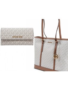 Set Michael Kors - kabelka MK jet set travel large a peněženka MK Trifold vanilla