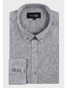 Pánská košile dlouhý rukáv VILLARO by MMER I108BSA šedá lněná Comfort