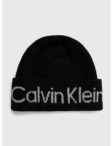 Čepice z vlněné směsi Calvin Klein černá barva