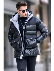 Madmext Black Hooded Puffy Coat With Pocket Detailed 5744
