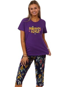 Naspani Fialové i barevně grafitové dámské pyžamo Capri - PARADISE POWER 1B1716