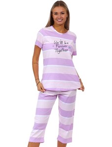 Naspani Fialové i růžové pruhované dámské pyžamo Capri Well be Forever Together 1B1774