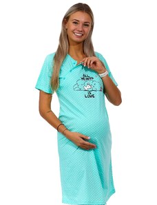 Naspani Zelená puntíkatá kojící a těhotenská košilka na knoflíky - all we need is love 1C3252