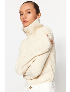 Trendyol Stone Zippered Snaps Knitwear Body