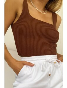 Madmext Mad Girls Brown Crop Top Mg985