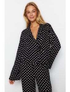 Trendyol Black Heart Patterned Tie Detailed Shirt-Pants Woven Pajama Set