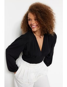 Trendyol Curve Black V Neck Sandy Knitted Blouse