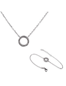 Stříbrná sada náramku a náhrdelníku se zirkonovým kroužkem - Meucci SN110/SB199