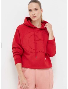 Mikina Guess dámská, červená barva, s kapucí, s aplikací