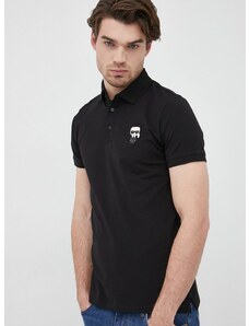 Polo tričko Karl Lagerfeld pánský, černá barva, s aplikací