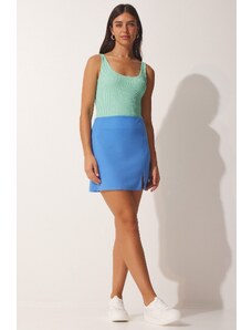 Happiness İstanbul Women's Sky Blue Slit Mini Skirt