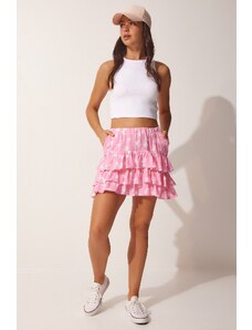 Happiness İstanbul Women's Light Pink Patterned Ruffle Viscose Shorts Skirt