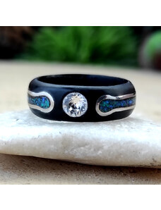 Woodlife Luxusní prsten s opálem, stříbrem a swarovski