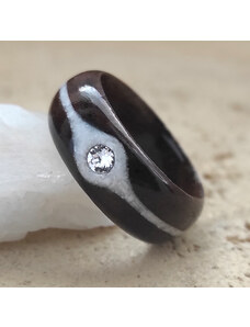 Woodlife Ořechový prsten s magnezitem a swarovski krystalem