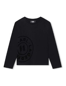 Dětská bavlněná košile s dlouhým rukávem Karl Lagerfeld černá barva, s potiskem