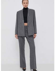 Vlněná bunda Calvin Klein šedá barva, jednořadá, hladká