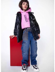 Dětská mikina HUGO růžová barva, s kapucí, s potiskem