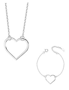 Stříbrná sada náramku a náhrdelníku se srdíčkem - Meucci SLN020/SLB008