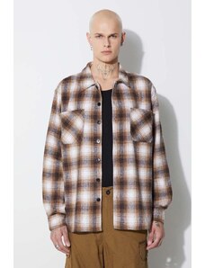 Košile Taikan Heavyweight Plaid Shirt pánská, hnědá barva, regular, s klasickým límcem, TW0003.BRN