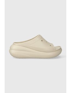 Pantofle Crocs Classic Crush Slide dámské, béžová barva, na platformě, 208731