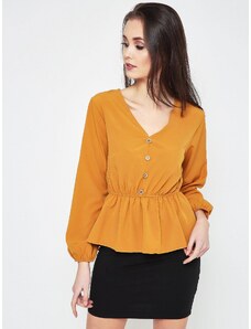 Yups Blouse with buttons and neckline in mustard v-neck