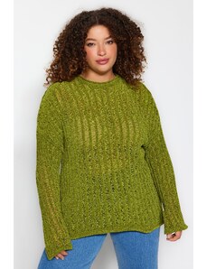 Trendyol Curve zelený prolamovaný/dívkový pletený svetr