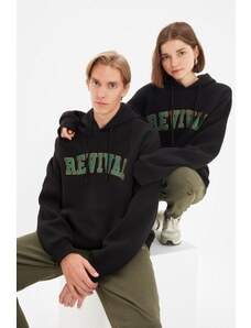 Trendyol Black Unisex Plus Size Oversize/Wide Cut Printed Fleece Inside Cotton Sweatshirt