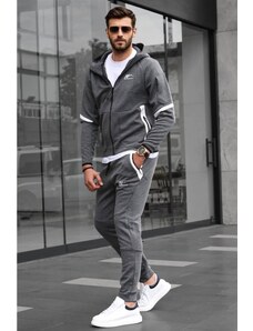 Madmext Anthracite Men's Tracksuit Set with a Zippered Hoodie 6393