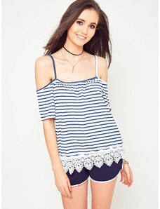 Yups Striped blouse decorated with white lace