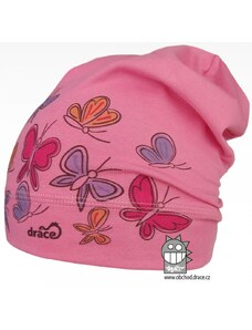 Bavlněná čepice Dráče - Polo 64, růžová, motýlci