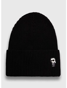 Čepice z vlněné směsi Karl Lagerfeld černá barva, z husté pleteniny